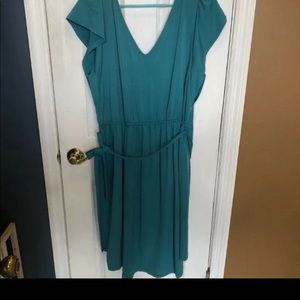 Ava & Viv Women’s Crisscross Faux Wrap Teal Dress